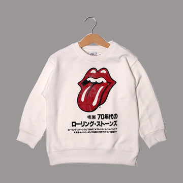 NEW WHITE LIPS AND TONGUE PRINTED SWEATSHIRT